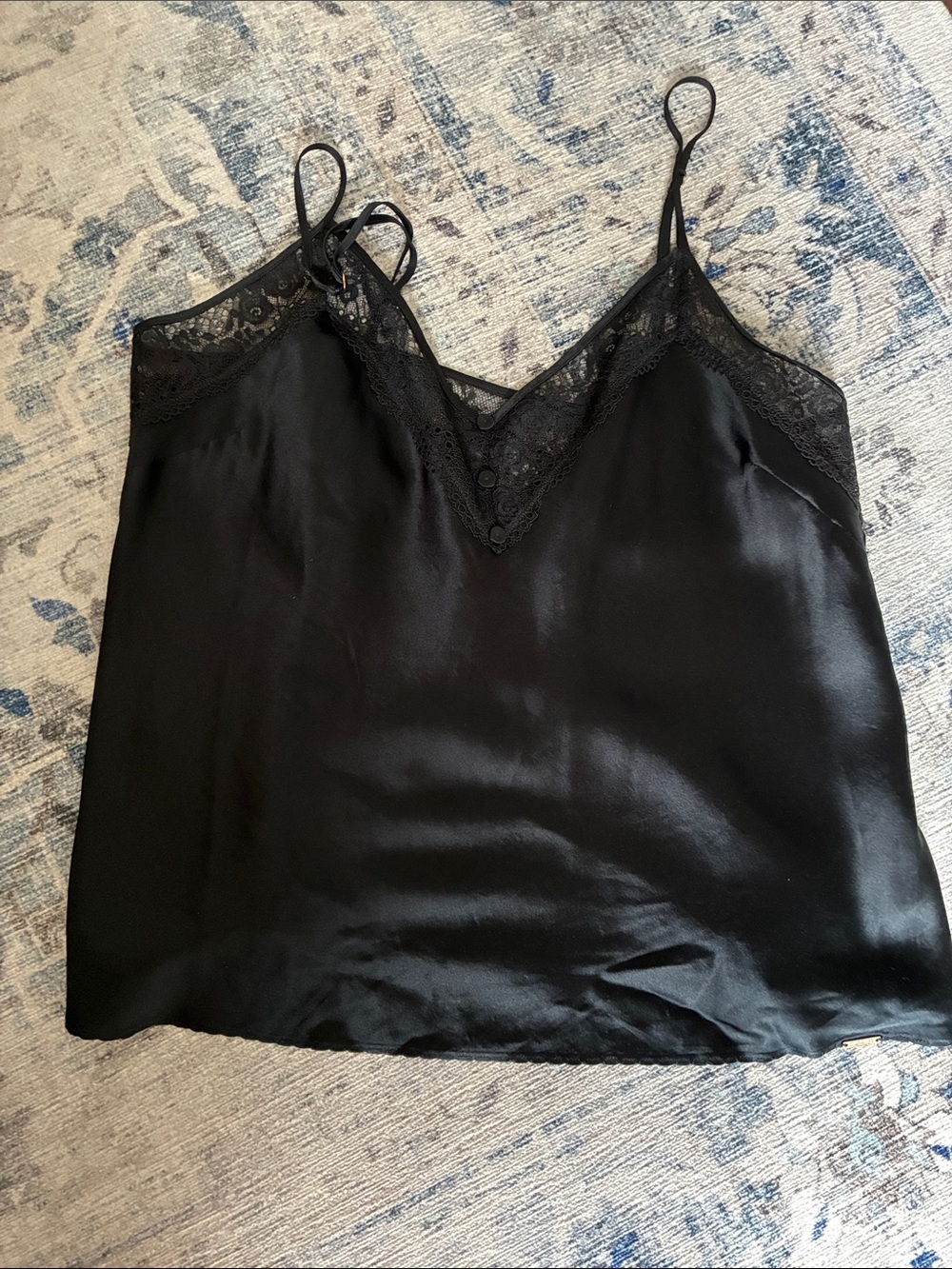 Autograph Black Satin Lace-Trim Camisole